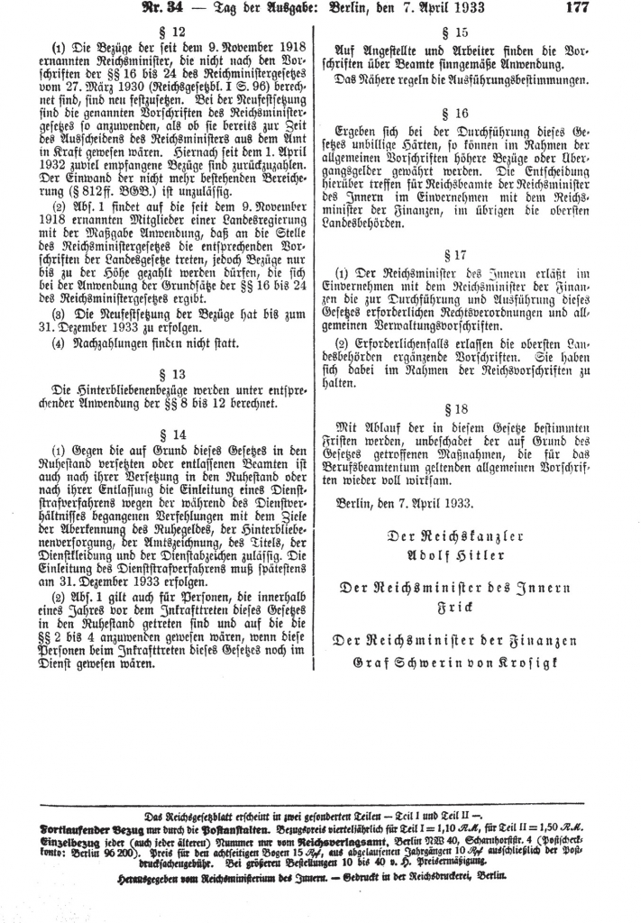Gesetz zur Wiederherstellung des Berufsbeamtentums 1933